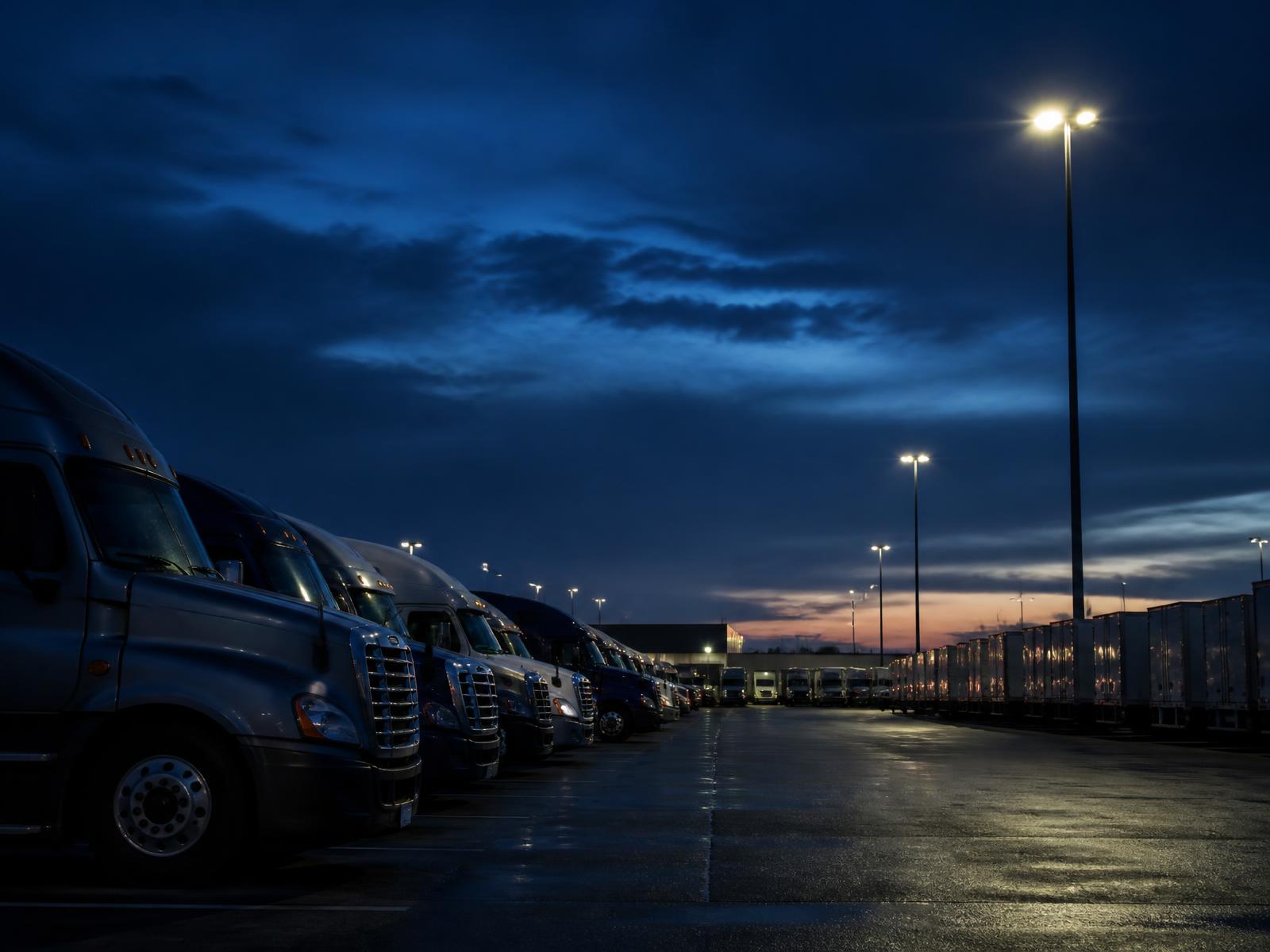 Fleet yard with trucks and equipment